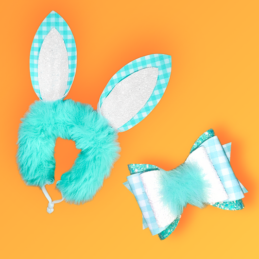 Gingham Bunny Easter BUNDLE - Dog Headband and Bow