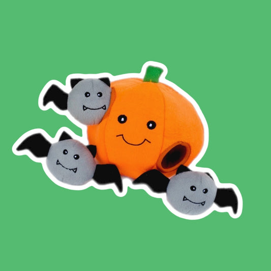 Zippy Paws Interactive Dog Toy - Halloween Burrow - Pumpkin with Bats
