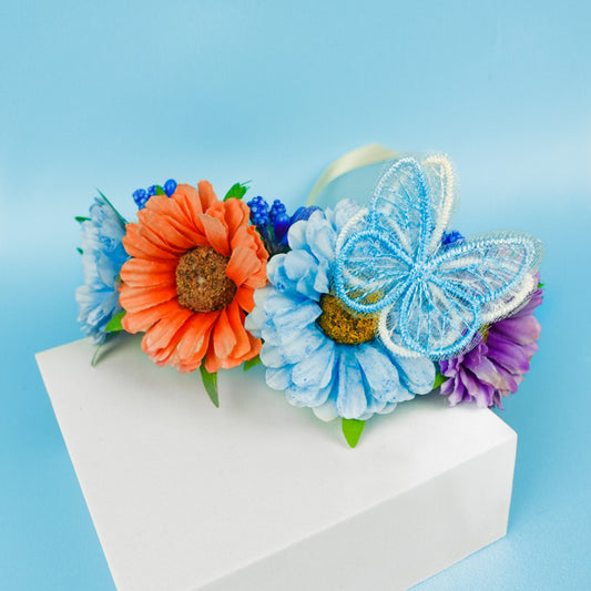 Dog Flower Crown & Collar | Blue Butterfly | Australia - Fluffy Pup Club