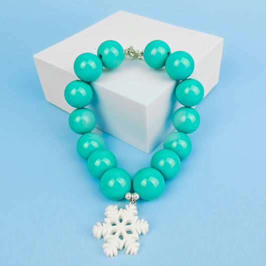Dog Necklace | Turquoise Beads | White Snowflake Charm | Australia - Fluffy Pup Club