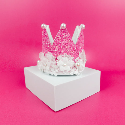 Dog Party Crown | Pink Pearl & Lace | Australia - Fluffy Pup Club